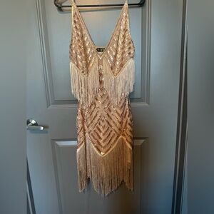 Gold Sequin Fringe Dress